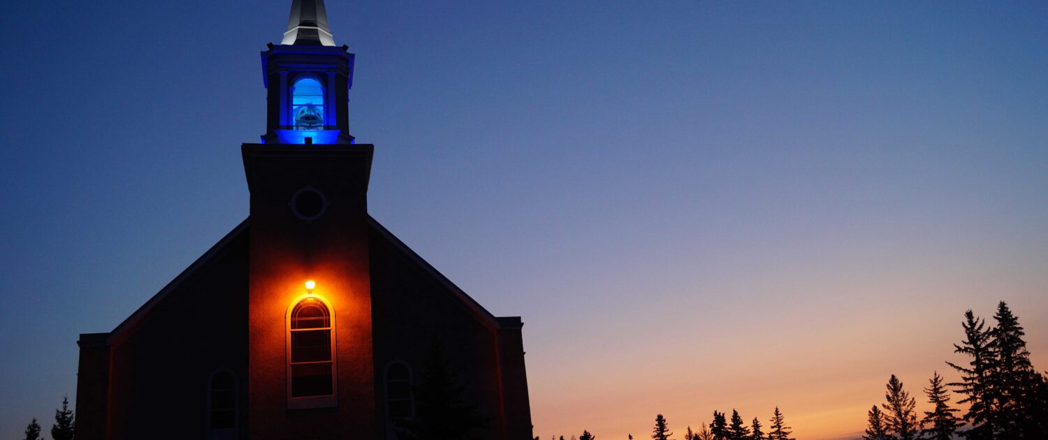 Evening lightshow at Zenon Park church